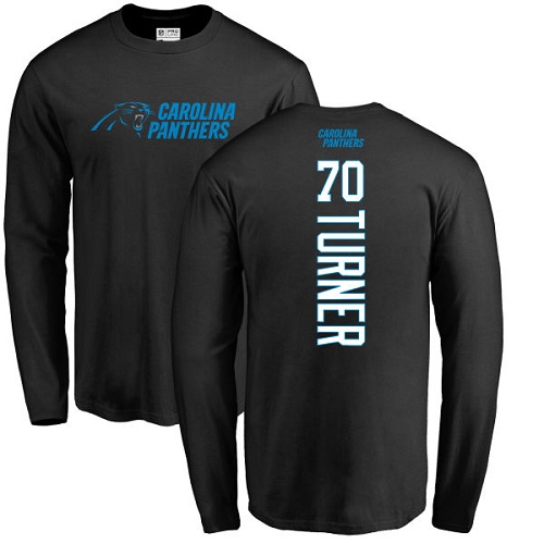 Carolina Panthers Men Black Trai Turner Backer NFL Football #70 Long Sleeve T Shirt